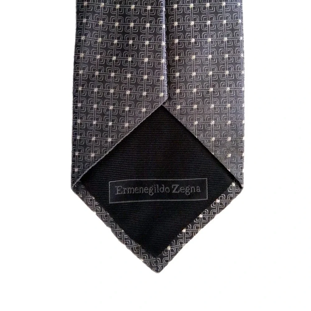 Ermenegildo Zegna Tie Geo Silk Blend Black Gray Silver Sparkle Dots  60x3.75